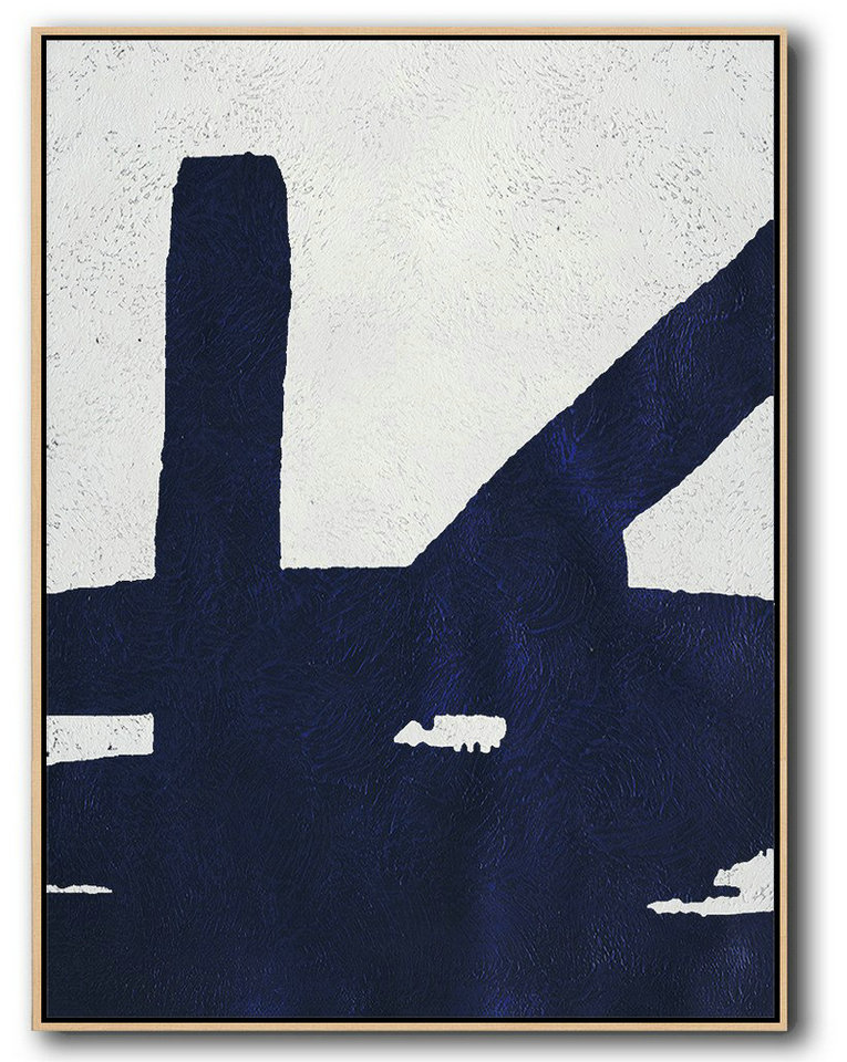 Buy Hand Painted Navy Blue Abstract Painting Online,Contemporary Art Wall Decor #T1Y6